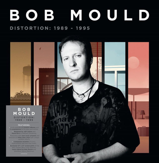 the album cover for Bob Mould - Distortion: 1989-1995 [Indie Exclusive limited Edition Signed 8LP Box Set]