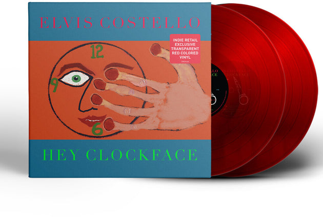the album cover for Elvis Costello - Hey Clockface [Indie Exclusive Limited Edition Transparent Red 2LP]