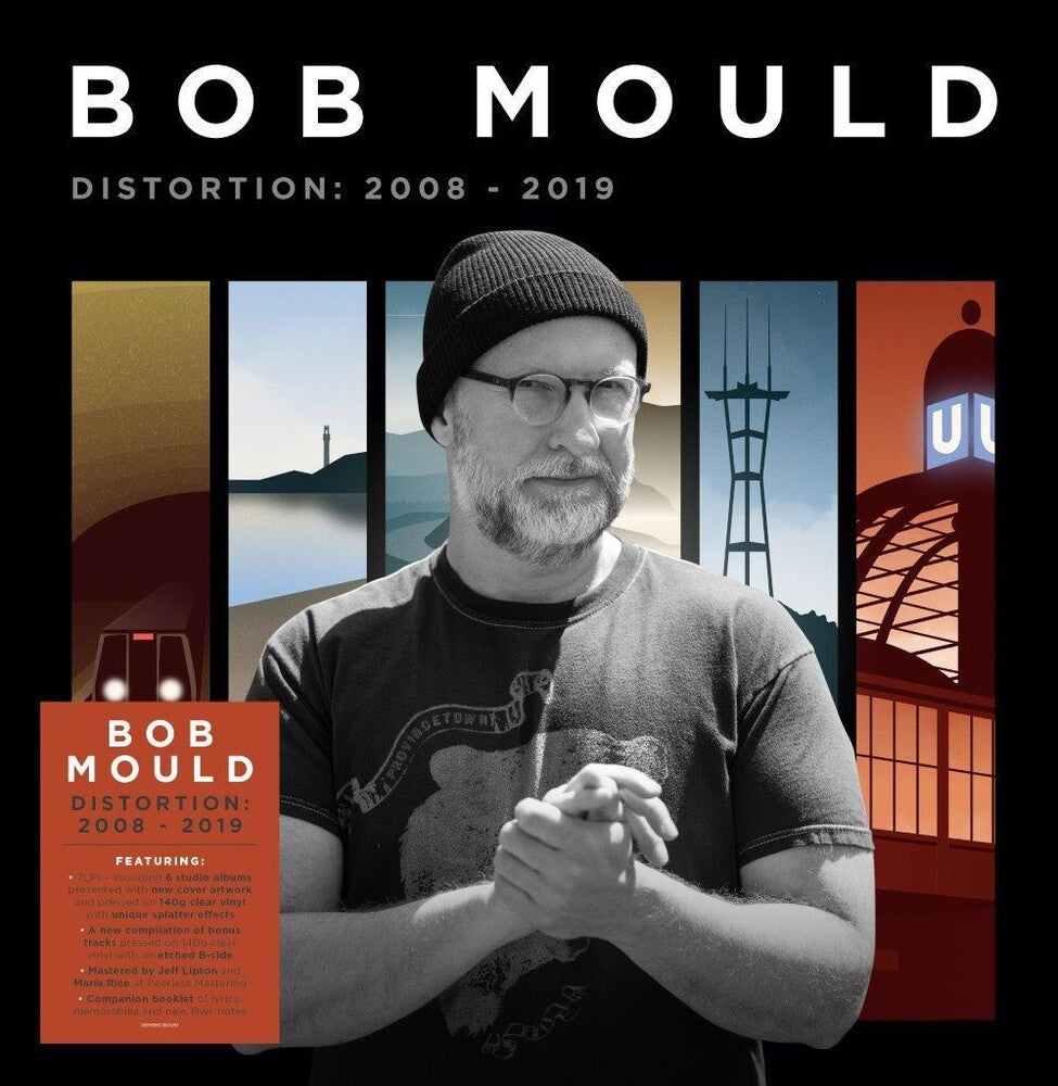 the album cover for Bob Mould - Distortion: 2008-2019 [140-Gram Clear Splatter Vinyl]