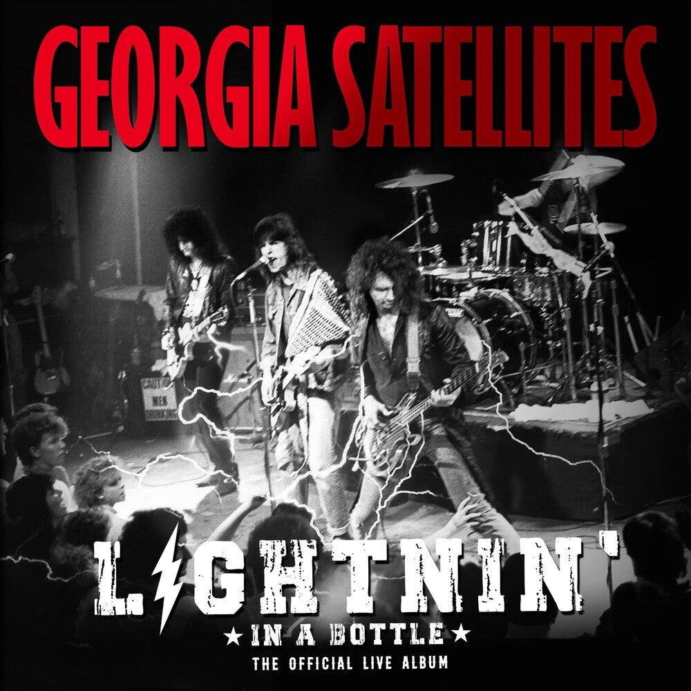 the album cover for The Georgia Satellites - Lightnin' In A Bottle: The Official Live Album [Indie Exclusive Limited Edition Red & Black Smoke 2LP]