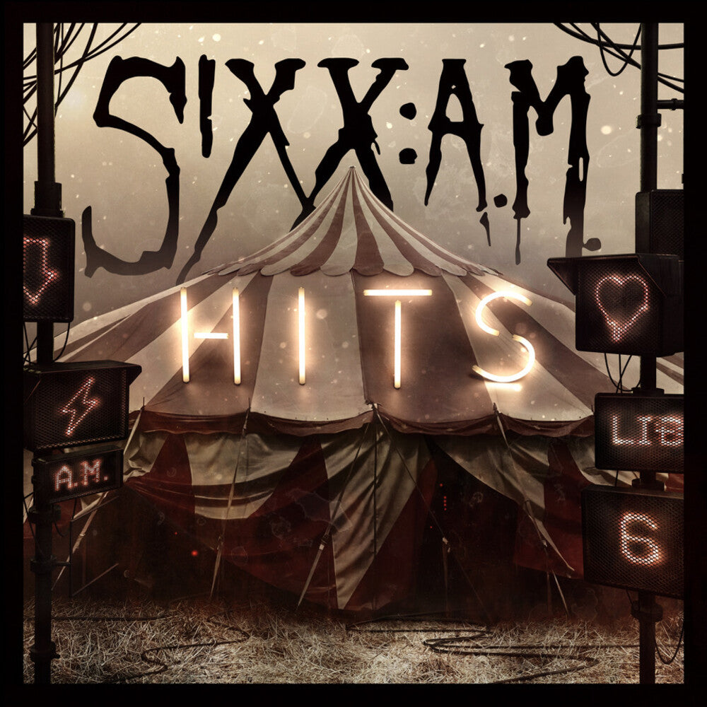 the album cover for Sixx: A.M. - Hits [Limited Edition Translucent Red with Black Smoke LP]