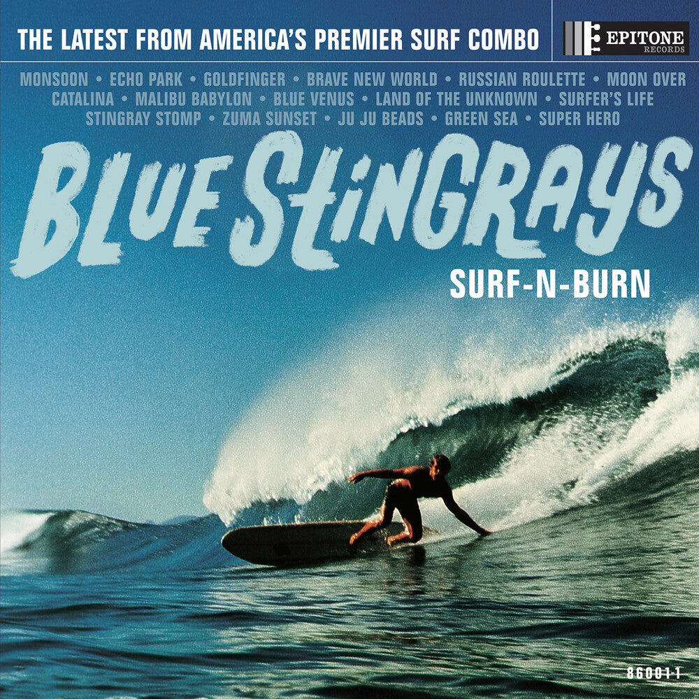 the album cover for Blue Stingrays - Surf-N-Burn [Indie Exclusive Limited Edition Translucent Blue LP]