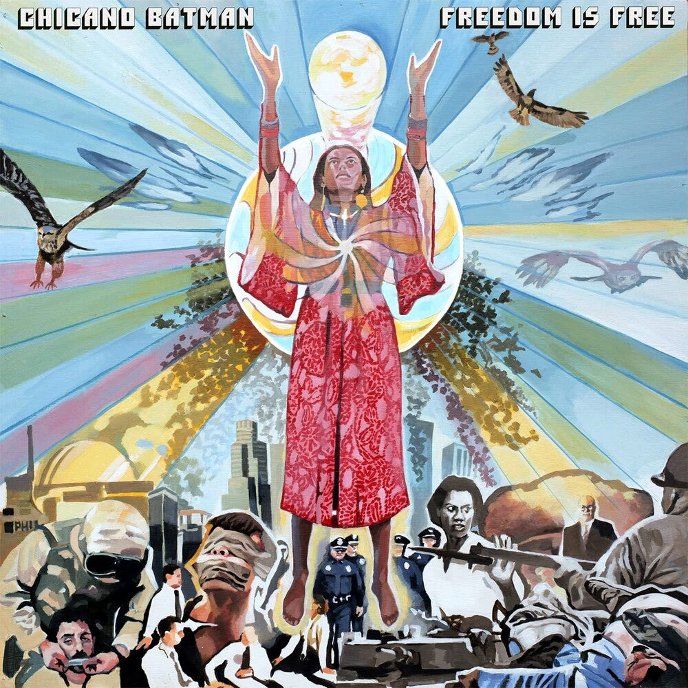 the album cover for Chicano Batman - Freedom Is Free [Limited Edition Pink & Blue Splatter LP]