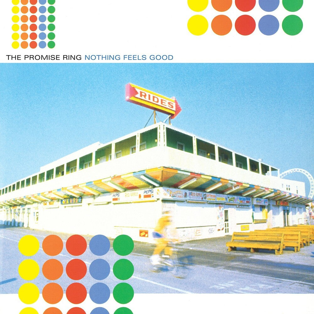 the album cover for The Promise Ring - Nothing Feels Good: 25th Anniversary [Limited Edition Blue & White Galaxy LP]