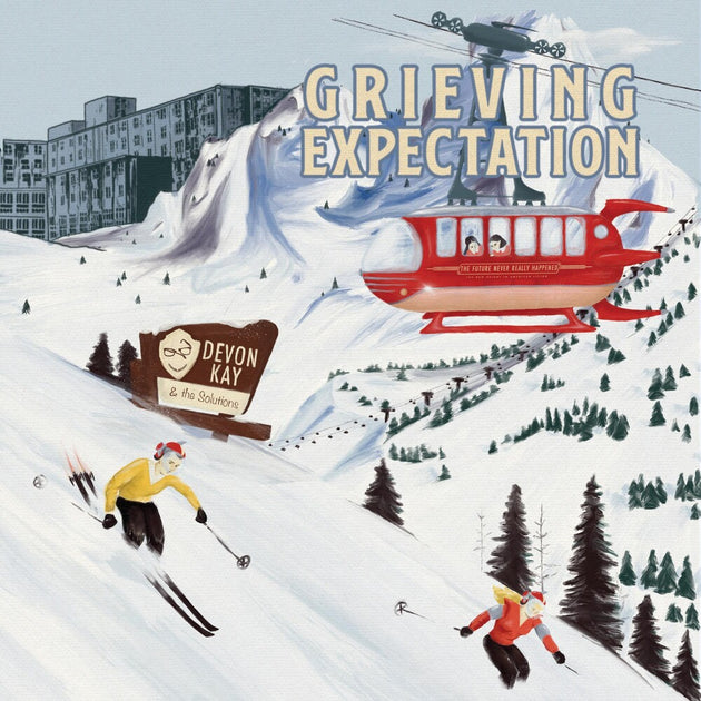 the album cover for Devon Kay & The Solutions - Grieving Expectation [Indie Exclusive Limited Edition Half Clear half white w/ Silver Splatter LP]