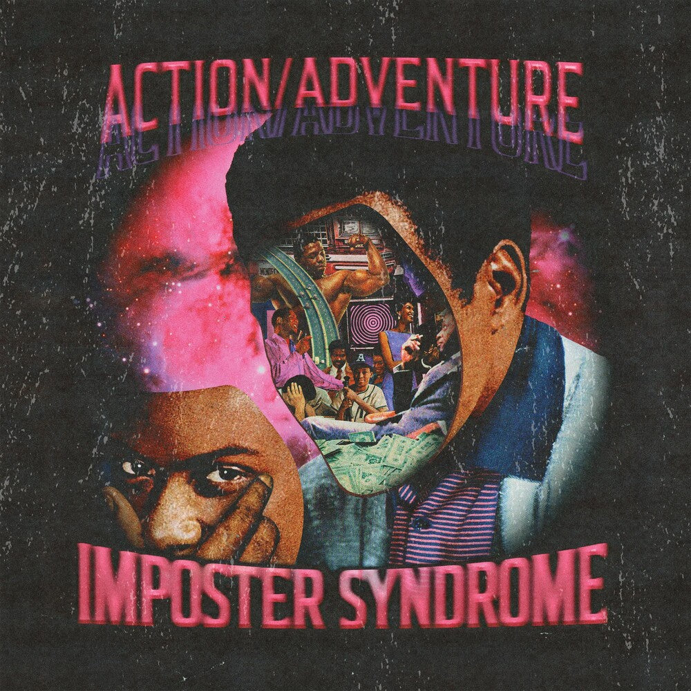 the album cover for Action/Adventure - Imposter Syndrome [Indie Exclusive Limited Edition Clear w/Hot Pink Splatter LP]