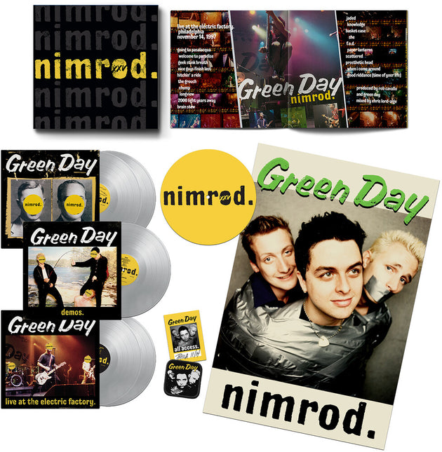 the album cover for Green Day - Nimrod: 25th Anniversary Edition [Indie Exclusive Limited Edition Silver 5LP Box Set]