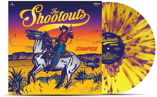 the album cover for The Shootouts - Stampede [Indie Exclusive Limited Edition Yellow & Deep Purple Splatter LP]
