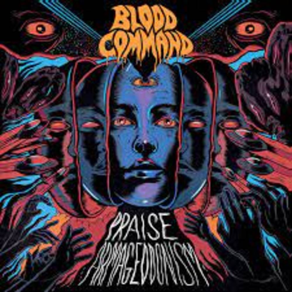 the album cover for Blood Command - Armagedonism [Indie Exclusive Limited Edition Orange / Purple Half & Half LP]