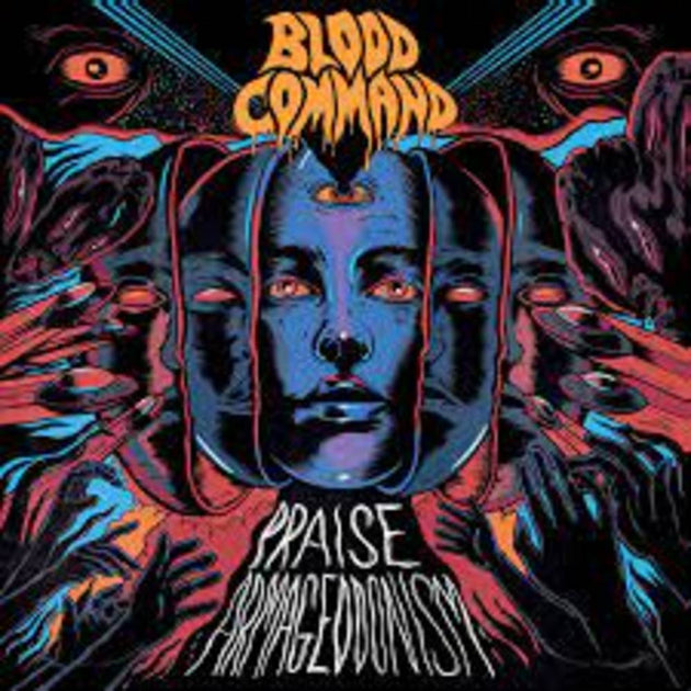 the album cover for Blood Command - Armagedonism [Indie Exclusive Limited Edition Orange / Purple Half & Half LP]