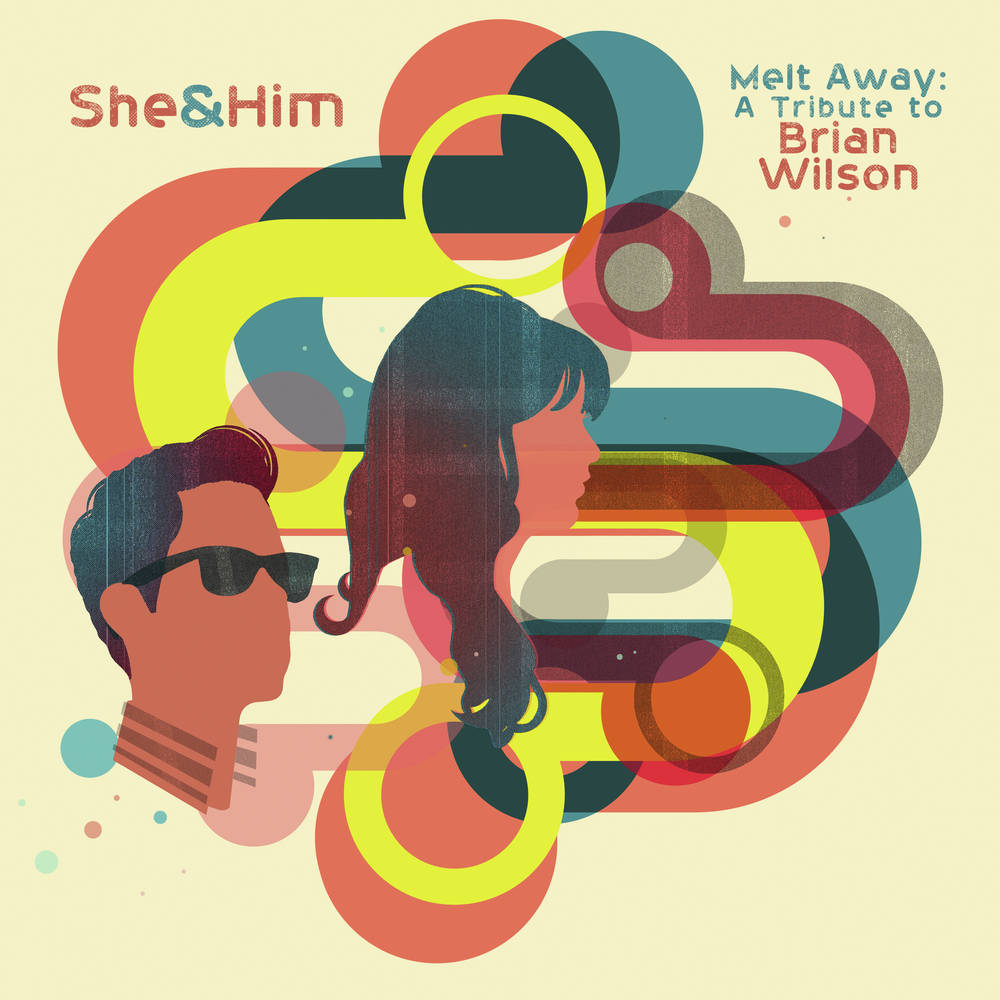 the album cover for She & Him - Melt Away: A Tribute to Brian Wilson [Indie Exclusive Limited Edition Lemonade Translucent LP]