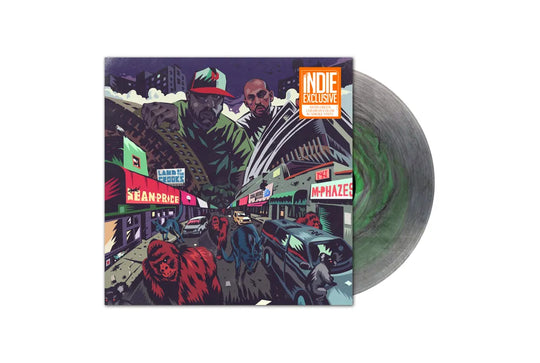 the album cover for Sean Price & M-Phazes - Land of the Crooks [RSD Essential Indie Colorway Neon Green Color-in-Color w/Smoke LP]