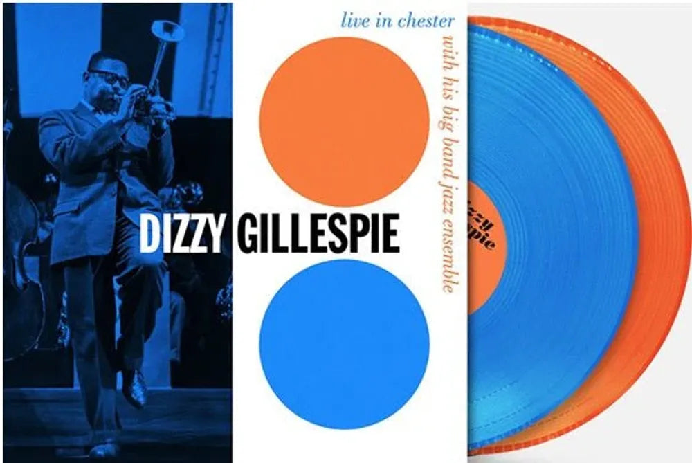the album cover for Dizzy Gillespie - Live in Chester 1957 [RSD Essential Indie Exclusive Orange &amp; Blue 2 LP]