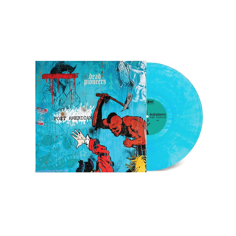 the album cover for Dead Pioneers - Po$T American [Indie Exclusive Marble Curacao Blue LP]