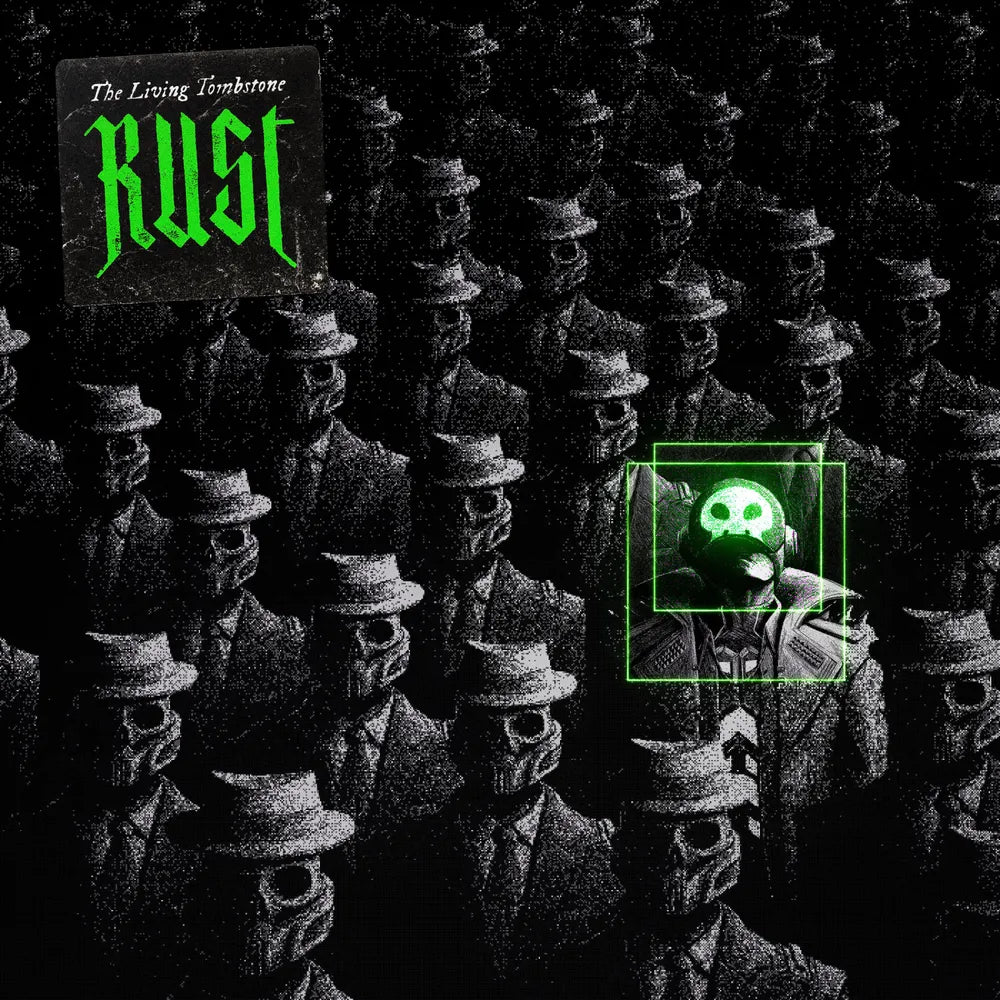 the album cover for The Living Tombstone - Rust [Green with Black Splatter LP]