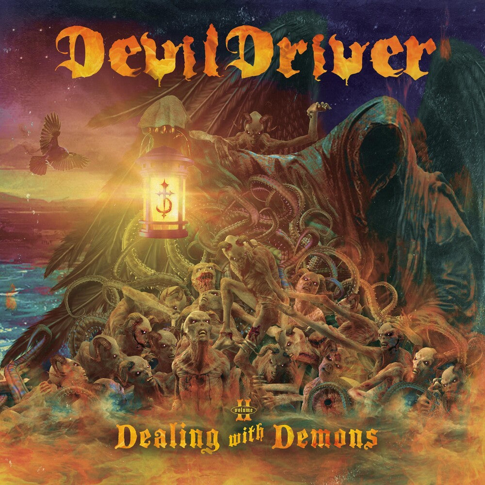 the album cover for DevilDriver - Dealing With Demons Vol. II [Indie Exclusive Limited Edition Orange & Black Marble LP]