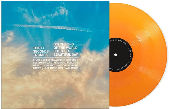 the album cover for Thirty Seconds To Mars - It's The End Of The World But It's A Beautiful Day [Tangerine LP]
