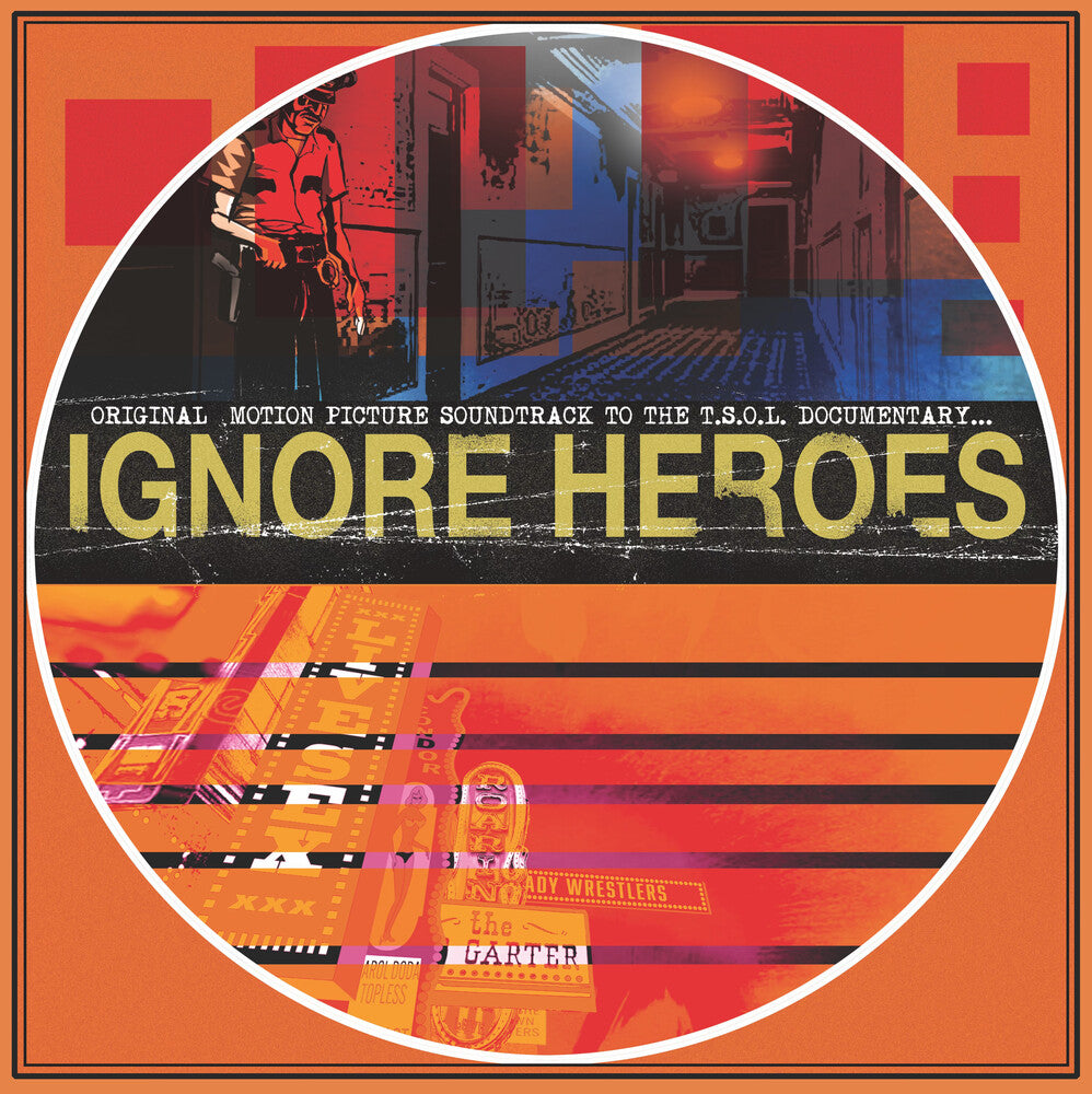 the album cover for T.S.O.L. - Ignore Heroes (Original Motion Picture Soundtrack) [Indie Exclusive Limited Edition Opaque Green w/ Blue Splatter LP]