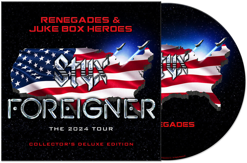 the album cover for Styx & Foreigner - Renegades & Juke Box Heroes [Deluxe] (Pict)