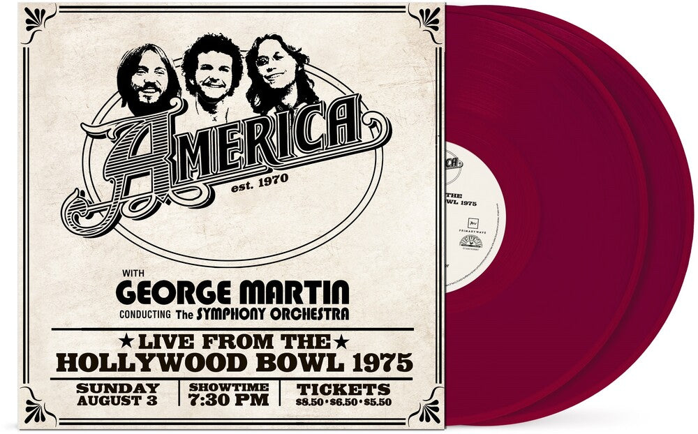 the album cover for America - Live From The Hollywood Bowl 1975 [Ruby Red 2 LP]