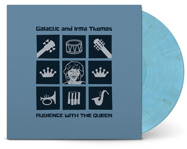 the album cover for Galactic and Irma Thomas - Audience With The Queen [LP Indie exclusive Sky Blue and Gold]