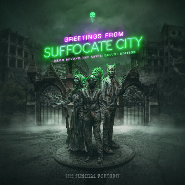 the album cover for Funeral Portrait - Greetings From Suffocate City - Purple/Green [Deluxe]