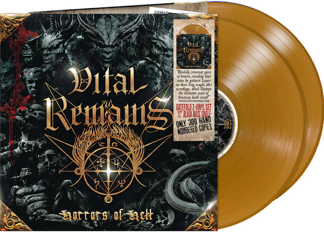 the album cover for Vital Remains - Horrors Of Hell - Damnation Gold [Colored Vinyl] (Gate)