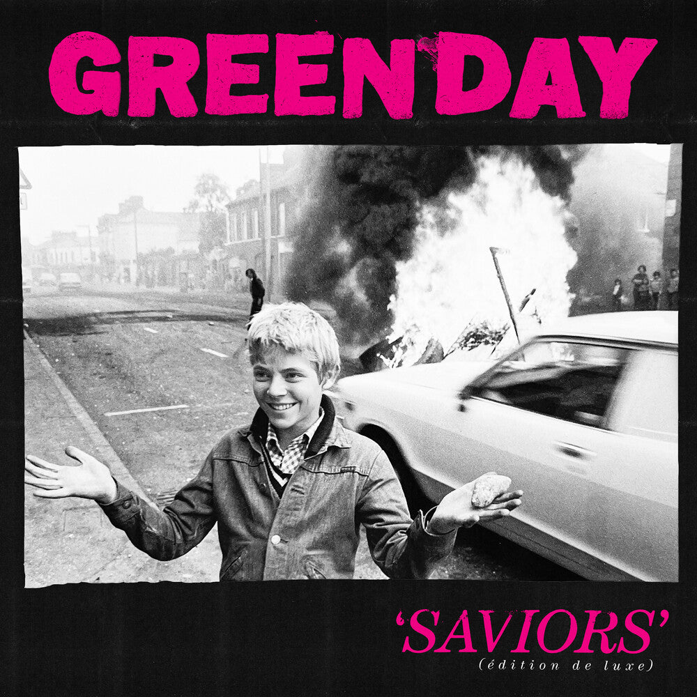 the album cover for Green Day - Saviors - (Edition de luxe) [Hot Pink with White Splatter 2LP]