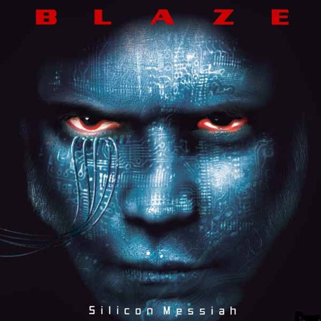 the album cover for Bayley, Blaze - Silicon Messiah - 25th Anniversary Edition Red & Blue Vinyl