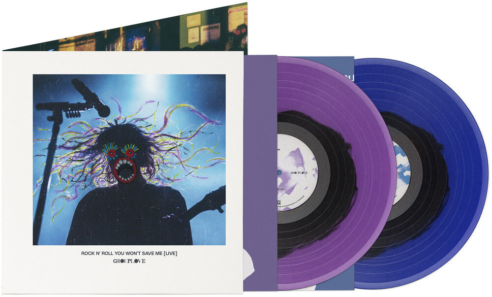 the album cover for Grouplove - Rock N' Roll You Won't Save Me [Live] [2 LP Translucent Cobalt &amp; Black (LP 1) &amp; Opaque Violet &amp; Black (LP 2)]