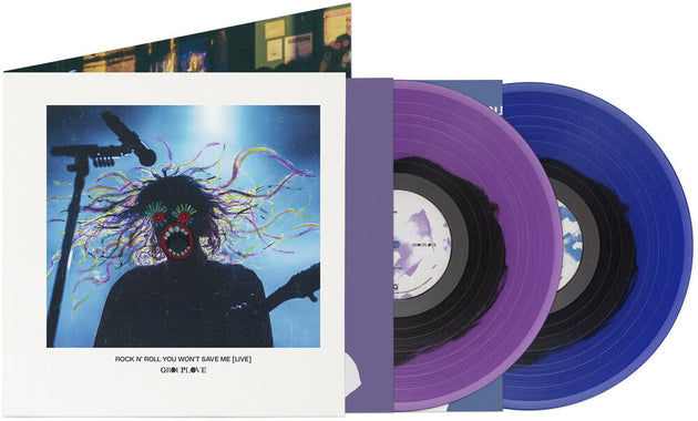 the album cover for Grouplove - Rock N' Roll You Won't Save Me [Live] [2 LP Translucent Cobalt &amp; Black (LP 1) &amp; Opaque Violet &amp; Black (LP 2)]