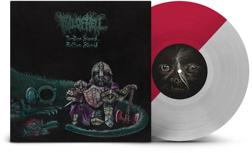 the album cover for Full Of Hell - Broken Sword, Rotten Shield [LP 10&quot; Oxblood / Silver Half &amp; Half Vinyl]