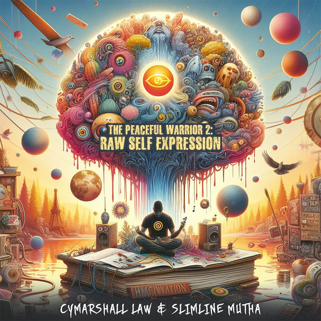 the album cover for Cymarshall Law &amp; Slimline Mutha - The Peaceful Warrior 2: Raw Self Expression [180 gram orange vinyl]