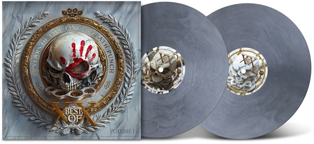 the album cover for Five Finger Death Punch - Best Of - Volume 1 [Indie Exclusive Silver Galaxy LP]