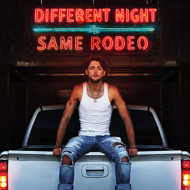 the album cover for Bailey Zimmerman - Different Night Same Rodeo  (Cola Bottle Clear Vinyl 2LP)