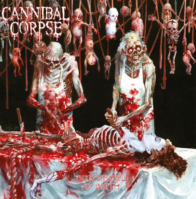 the album cover for Cannibal Corpse - Butchered At Birth [Colored Vinyl] (Red) (Wht) (Spla) (Uk)
