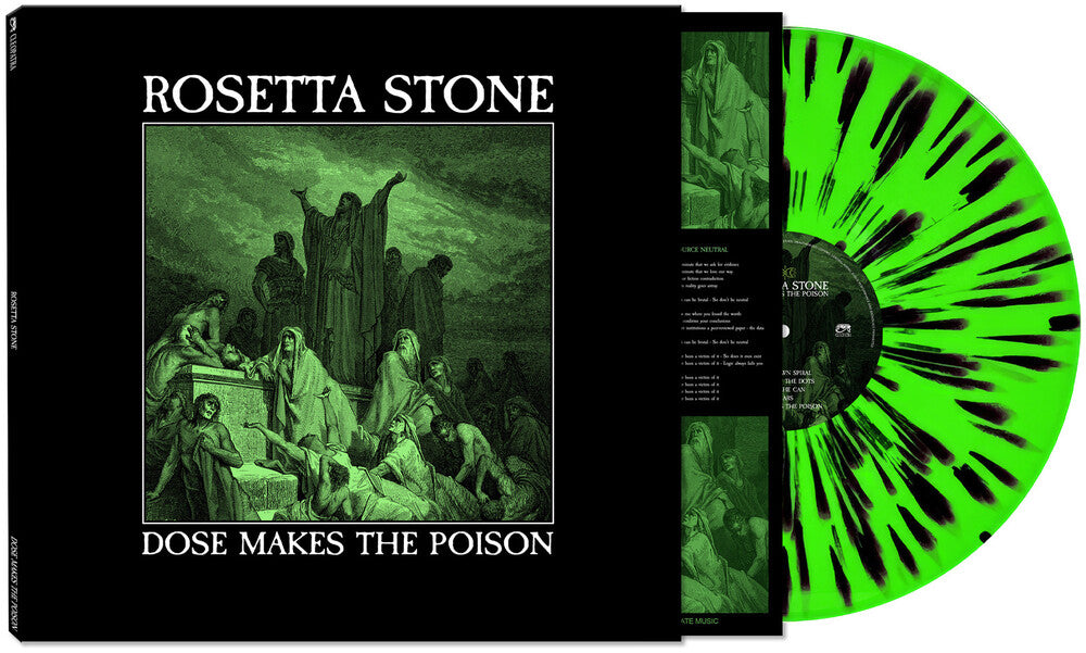 the album cover for Rosetta Stone - Dose Makes The Poison [Green/Black Splatter LP]