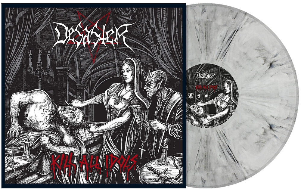 the album cover for Desaster - Kill All Idols [White with Black Smoke Colored Vinyl]