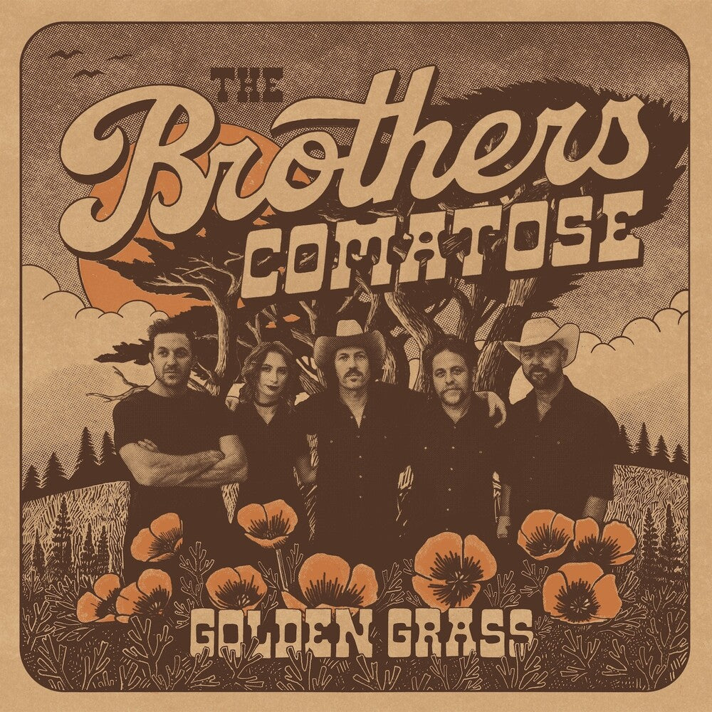 the album cover for Brothers Comatose - Golden Grass - Splattered Orange & Blue [Colored Vinyl]