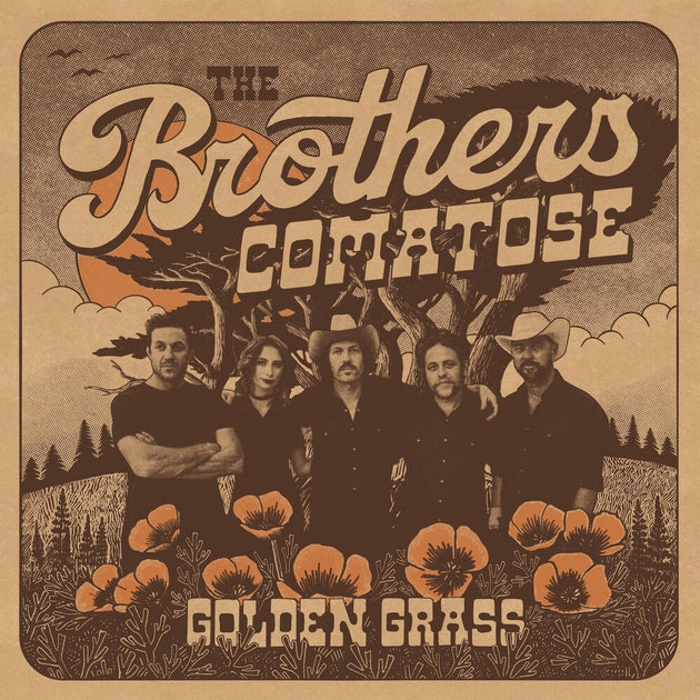 the album cover for Brothers Comatose - Golden Grass - Splattered Orange & Blue [Colored Vinyl]