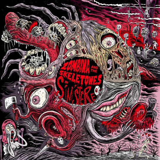 the album cover for Zombina & The Skeletones - In Sinistereo [Colored Vinyl] [Limited Edition] (Red) [With Booklet]