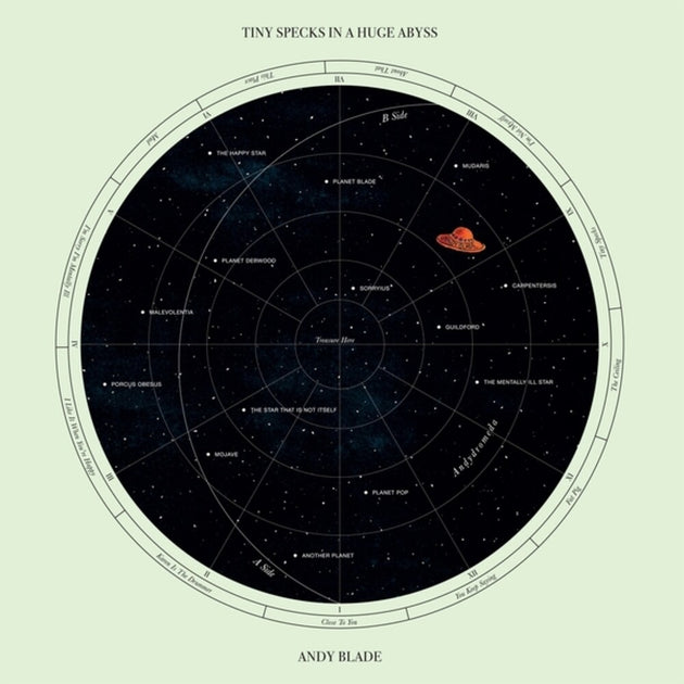 the album cover for Andy Blade - Tiny Specks In A Huge Abyss