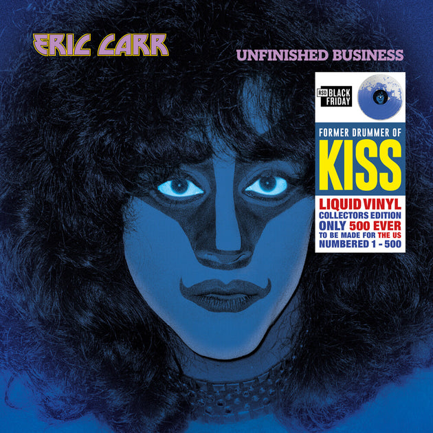 the album cover for Eric Carr - Unfinished Business: Liquid Vinyl Numbered [RSD Black Friday 2025]
